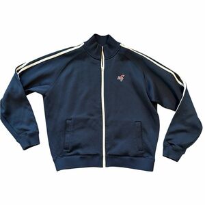 VTG Abercrombie Fitch Track Jacket Mens Navy Blue Stripe Muscle AF Logo Full Zip